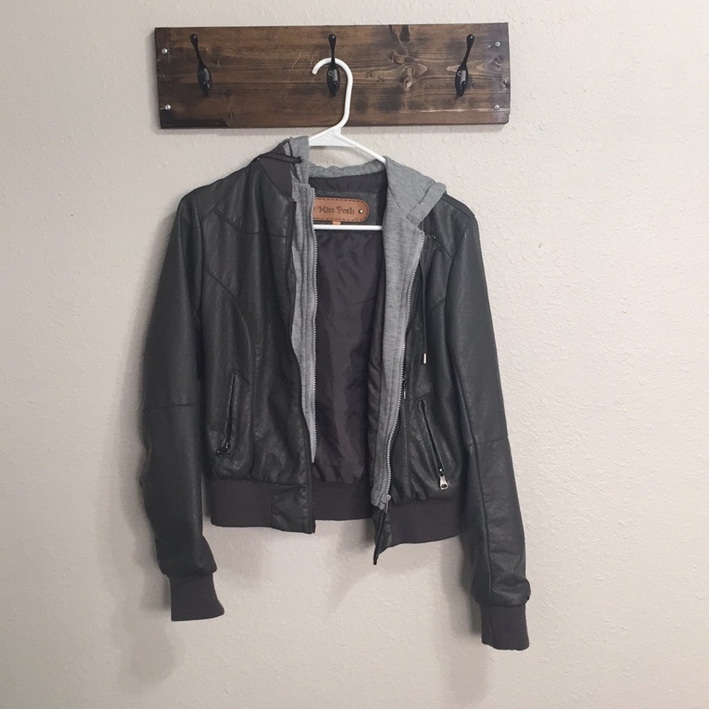 Gray faux leather layered jacket